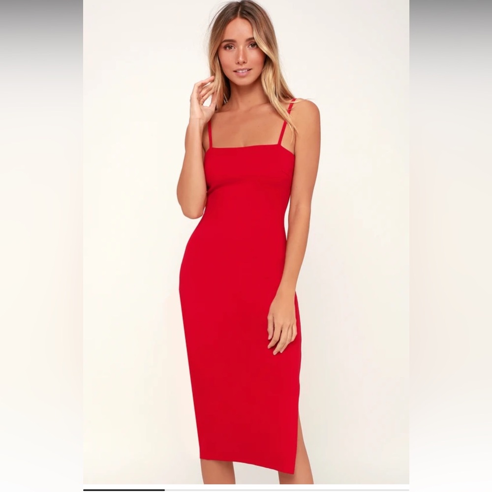 Lulu’s Paulina Red Bodycon Midi Dress Size Small